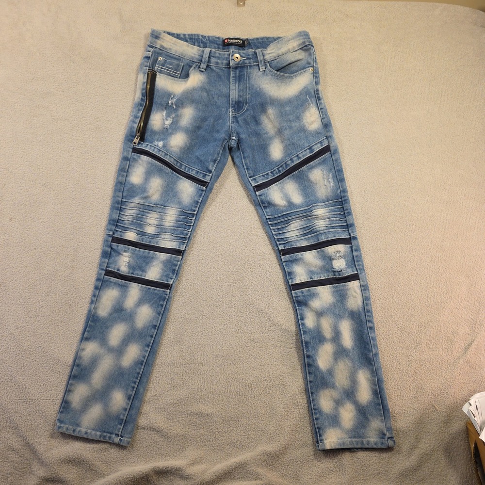 Southpole Jeans Mens 32x29 Blue Skinny Fit Streetwear Moto Acid Wash Distressed